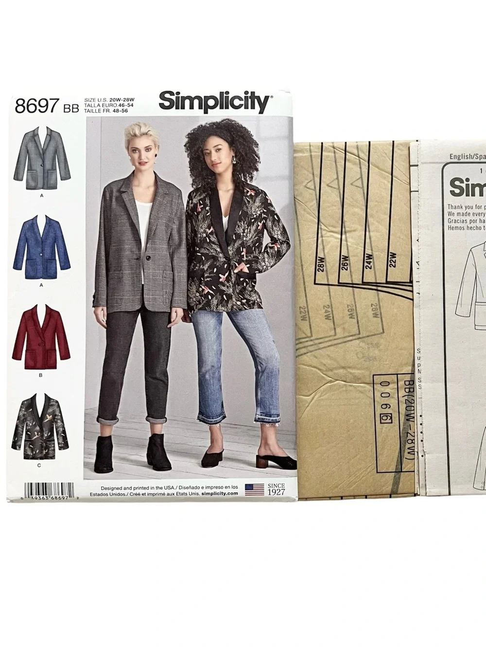 Simplicity 8697 Plus Size Oversized Blazer Pattern 20W-28W Uncut